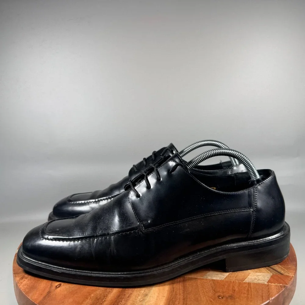 Cole Haan Mens Black Waterproof Leather Apron Toe Derby Shoes C02898 Size 10